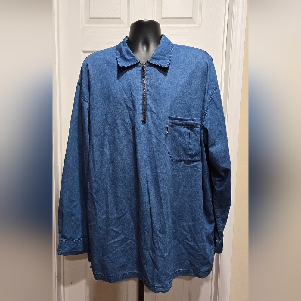 Vintage Karl Kani Blue Denim Quarter Zip Pullover Shirt